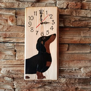 Ceas de perete din lemn cu câine dachshund - casă & stil de viață - accesorii pentru decorat casa - decorațiuni de pereți, decorațiuni suspendate - ceasuri de perete - Artynos.ro