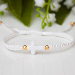 Bratara macramé impletita - Cross white, , , ARTYNOS
