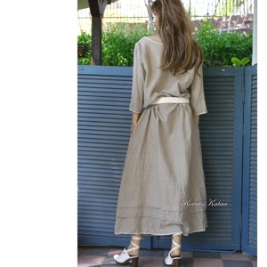 VICA - rochie cu mânecă lungă din in - îmbrăcăminte și modă - haine damă - rochie, dintr-o bucată - Artynos.ro