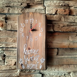 Ceas de perete din lemn de nuc cu inscriptie home sweet home, , , ARTYNOS
