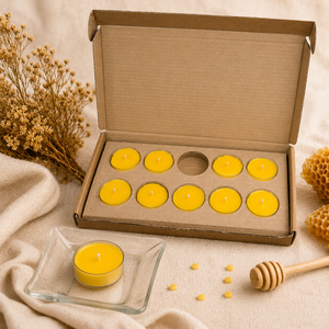 Set 10 lumânări din ceară de albine 100% naturală tip tealight (pastilă) - casă & stil de viață - lumânări, parfumuri, arome - lumânări artizanale - Artynos.ro