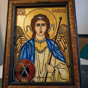 Icoana pictata pe sticla Arhanghelul Gabriel, Arte vizuale si accesorii , Picturi, Pictura pe sticla, Pictura, Arta de sticla, ARTYNOS