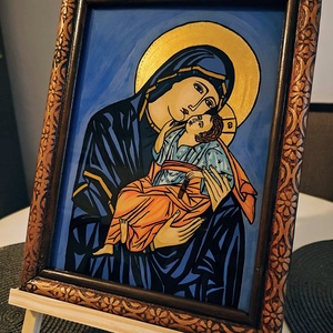 Icoana pictata pe sticla Dulcea imbratisare - arte vizuale și accesorii  - picturi - pictură pe sticlă - Artynos.ro