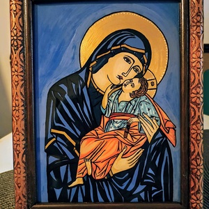 Icoana pictata pe sticla Dulcea imbratisare - arte vizuale și accesorii  - picturi - pictură pe sticlă - Artynos.ro