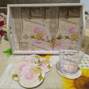 Tava si suporturi pahare, handmade - arte vizuale și accesorii  - picturi - picturi în tehnică mixtă - Artynos.ro