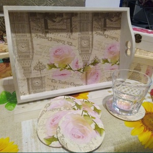 Tava si suporturi pahare, handmade - arte vizuale și accesorii  - picturi - picturi în tehnică mixtă - Artynos.ro