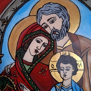 Icoana Sfanta familie pictata manual, pe sticla - arte vizuale și accesorii  - picturi - pictură pe sticlă - Artynos.ro