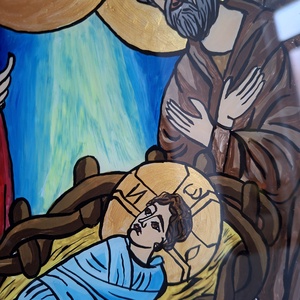 Icoana Nasterea lui Isus pictata, manual pe sticla - arte vizuale și accesorii  - picturi - pictură pe sticlă - Artynos.ro