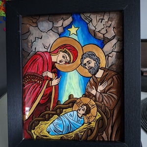 Icoana Nasterea lui Isus pictata, manual pe sticla - arte vizuale și accesorii  - picturi - pictură pe sticlă - Artynos.ro