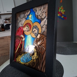 Icoana Nasterea lui Isus pictata, manual pe sticla - arte vizuale și accesorii  - picturi - pictură pe sticlă - Artynos.ro
