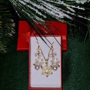 Set placat cu aur de 18K cu reni și fundițe de zirconiu - crăciun - cadouri de moș crăciun - cadouri de moș crăciun - Artynos.ro