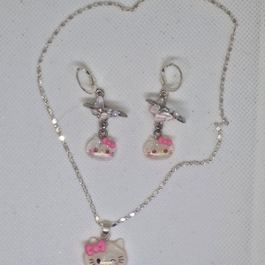 Set argint 925 cu Hello Kitty - bijuterii - cercei - cercei din argint - Artynos.ro