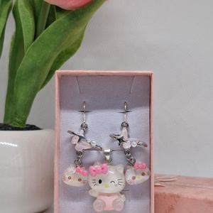 Set argint 925 cu Hello Kitty - bijuterii - cercei - cercei din argint - Artynos.ro