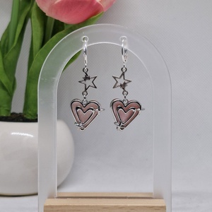 Cercei argint 925 cu stele și inimi în relief - bijuterii - cercei - cercei din argint - Artynos.ro