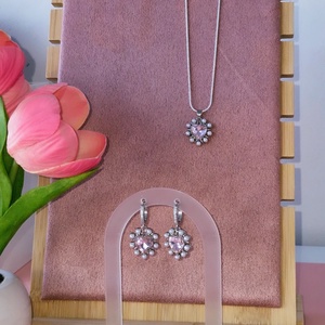 Set placat cu argint 925 cu inimioare roz - bijuterii - cercei - cercei din argint - Artynos.ro