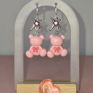 Cercei argint 925 cu stele și ursuleți roz - bijuterii - cercei - cercei din argint - Artynos.ro