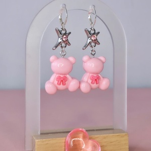 Cercei argint 925 cu stele și ursuleți roz - bijuterii - cercei - cercei din argint - Artynos.ro