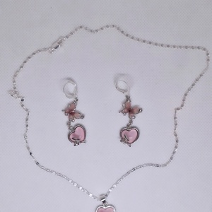 Set argint 925 cu fluturi și inimi roz - bijuterii - cercei - cercei din argint - Artynos.ro
