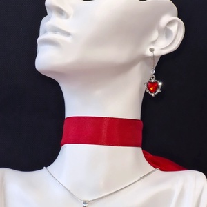 Set argint 925 cu semilună și inimi roșii - bijuterii - cercei - cercei din argint - Artynos.ro