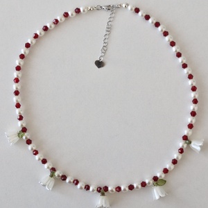 Colier Mărțișor cu mărgele roșii și lalele albe - bijuterii - mărțișor - Artynos.ro