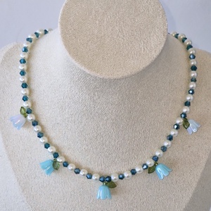 Colier Vis albastru cu fundite si lalele albastre - Artynos.ro