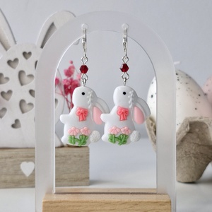 Cercei de Paște cu iepurași albi - decor de sărbători - decorațiuni de paște - iepuraș de paște - Artynos.ro