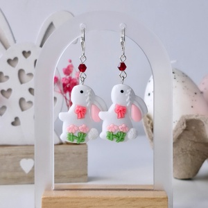 Cercei de Paste cu iepurasi albi, Decor de sarbatori, Decoratiuni de Paste, Iepuras de Paste, Confectionarea bijuteriilor, ARTYNOS
