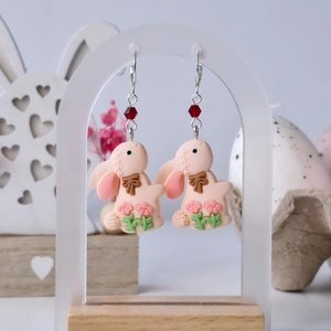 Cercei de Paste cu iepurasi roz piersica - Artynos.ro