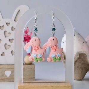 Cercei de Paste cu iepurasi roz cu albastru - Artynos.ro