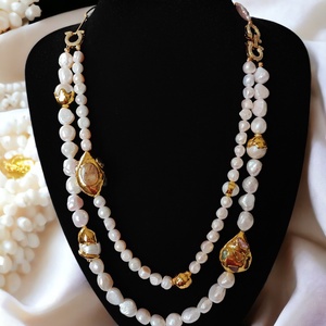 Colier masiv din perle de cultura, perle keshi si turmalina aurita, Bijuterii, Coliere, Coliere de perle, Confecționarea bijuteriilor, ARTYNOS