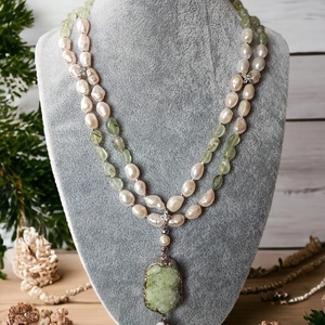 Colier unicat din perle, prehnit si cuart, Bijuterii, Coliere, Coliere de perle, Confecționarea bijuteriilor, ARTYNOS