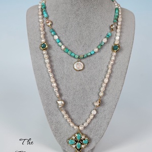 Colier perle de cultura, turcoaz si jasp, Bijuterii, Coliere, Coliere din perle, Confectionarea bijuteriilor, ARTYNOS