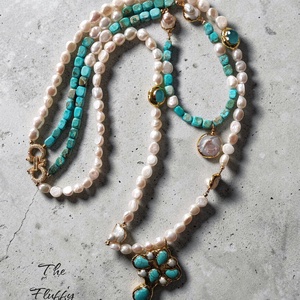 Colier perle de cultura, turcoaz si jasp - bijuterii - coliere - coliere din perle - Artynos.ro