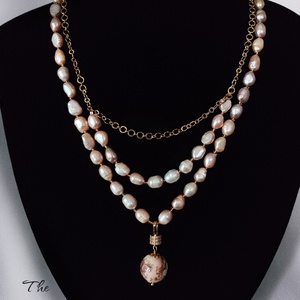 Colier din perle de cultura rose si pandantiv Murano - bijuterii - coliere - coliere din perle - Artynos.ro