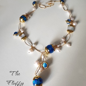 Colier masiv perle de cultura, sticla Murano si ochi de pisica aurite, Bijuterii, Coliere, Coliere din perle, Confectionarea bijuteriilor, ARTYNOS