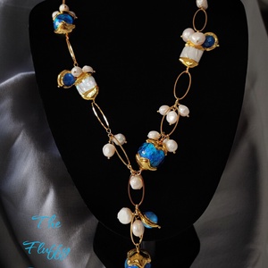 Colier masiv perle de cultura, sticla Murano si ochi de pisica aurite - bijuterii - coliere - coliere din perle - Artynos.ro