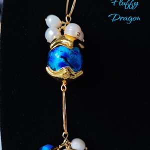 Colier masiv perle de cultura, sticla Murano si ochi de pisica aurite - bijuterii - coliere - coliere din perle - Artynos.ro