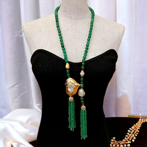 Colier lung, masiv din agate verzi si perle keshi, Bijuterii, Coliere, Coliere din pietre semipretioase, Confectionarea bijuteriilor, ARTYNOS