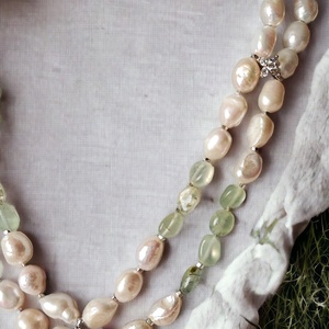 Colier unicat din perle, prehnit si cuart - bijuterii - coliere - coliere din perle - Artynos.ro