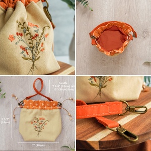 Geantă de mână din pânză crem cu motiv floral portocaliu - geantă și husă - genți de umăr și genți de mână - genți casual, genți de mână - Artynos.ro