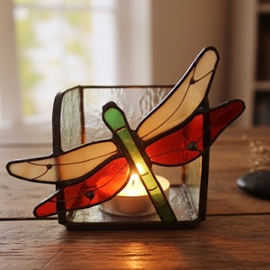 Suport Pentru Lumanari Tiffany Cu Libelula, Casa & Stil de viata, Lumanari, parfumuri, arome, Suport lumanari, Arta de sticla, ARTYNOS