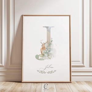 litera J, poster monograma, imagine ziua numelui, decor, arta de perete verdeata, animal padure, , , ARTYNOS