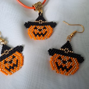 Set de pandantiv si cercei cu dovleac de Halloween - Artynos.ro