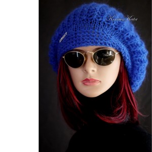 BORBÁLA / royal - șapcă cu ciuperci, beretă, exclusiv tricotată manual din mohair Kidsilk - îmbrăcăminte și modă - eșarfe, pălării, fularuri - căciulă - Artynos.ro