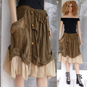 REGINA /cafea - fusta lagenlook boema, Imbracaminte si moda, Haine dama, Fusta dama, Cusatura, Obiecte pictate, ARTYNOS