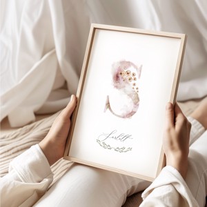 Scrisoare S, monogramă, imagine onomastică, decor, acuarelă, artă de perete, personalizată -  - Artynos.ro