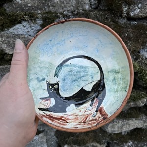 Farfurie de desert din ceramică făcută manual - Pisica și marea 16 cm - casă & stil de viață - accesorii pentru echipamente de bucătărie - accesorii de servire - veselă, farfurii - Artynos.ro
