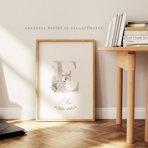 Litera E, monogramă, imagine onomastică, decor, acuarelă artă de perete, personalizată -  - Artynos.ro