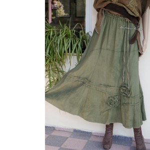 BERTA - shabby chic design-szoknya / kekizöld - îmbrăcăminte și modă - haine damă - fustă damă - Artynos.ro