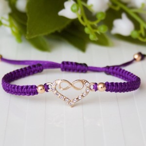 Bratara macramé impletita - Inima cu infinit violet inchis, , , ARTYNOS